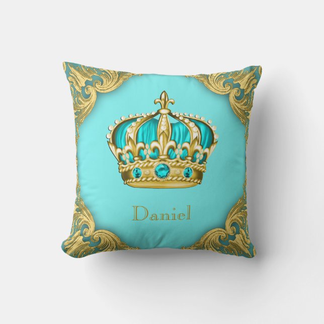 Coussin Blue Gold Prince Crown Nursery Decor Boys (Recto)
