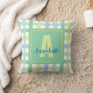 Coussin Blue Green Lime Pastel Moderne En vichy Monogramme