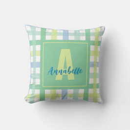 Coussin Blue Green Lime Pastel Moderne En vichy Monogramme