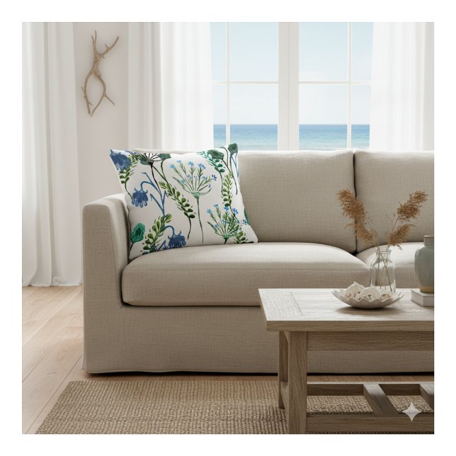 Coussin Blue Green Watercolor Wildflower  (Créateur téléchargé)