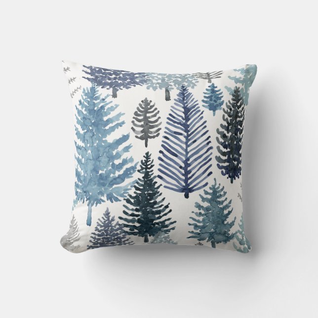 Coussin Blue Grey Winter Pine Trees de vacances Jeu d'orei (Recto)
