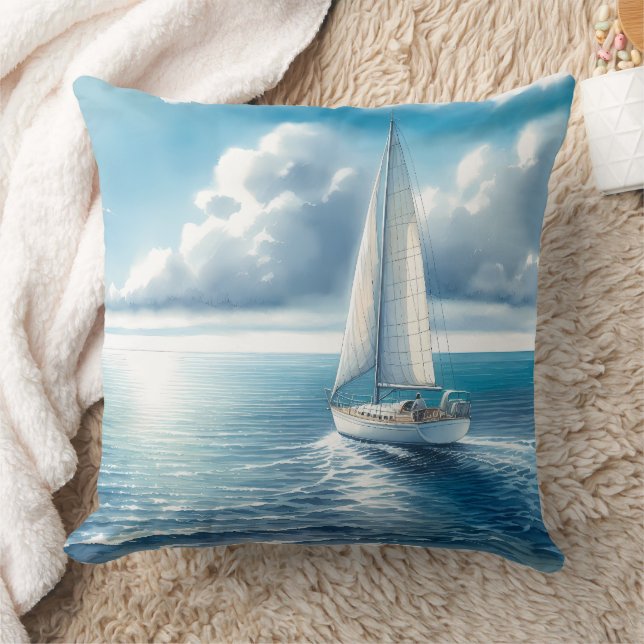 Coussin Blue Horizon Solitary Sailboat (Couverture)