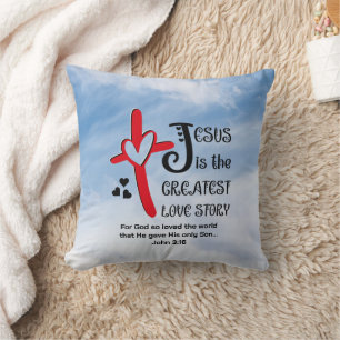 Coussin Blue JESUS LA PLUS GRANDE HISTOIRE D'AMOUR Christi
