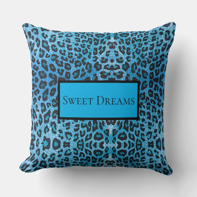 Coussin Blue Leopard Faux Sparkle Sweet Dreams Modern Chic (Recto)