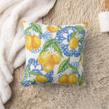 Blue Majolica Tile and Watercolor Lemons