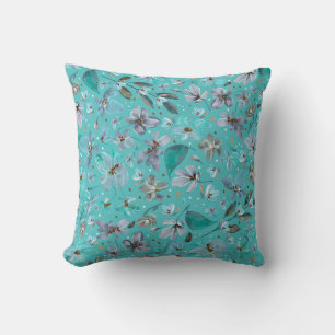 Coussin Blue Mint Magique Aquarelle Boho Floral