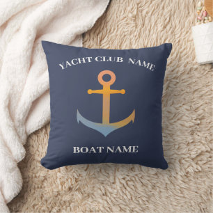 Coussin Blue Nautical Ancre yacht club bateau marina welco