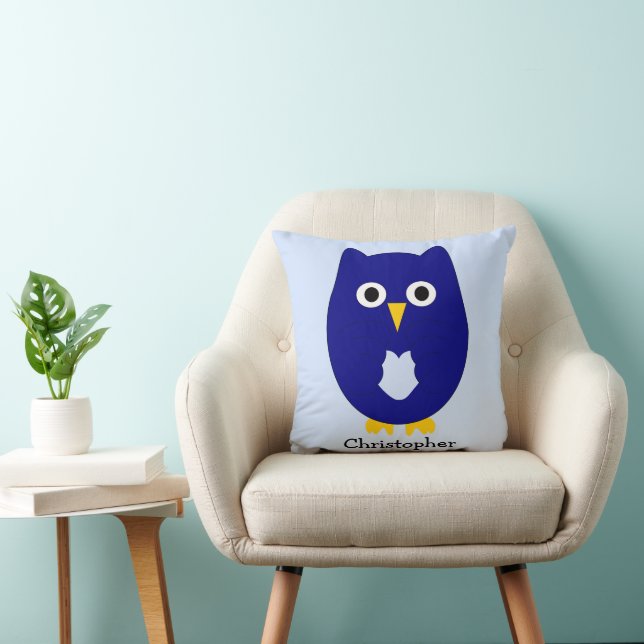 Coussin Blue Owl Design Any Colour Background Personalised (Chaise)