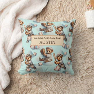 Coussin Blue Personalized Watercolor Teddy Bears