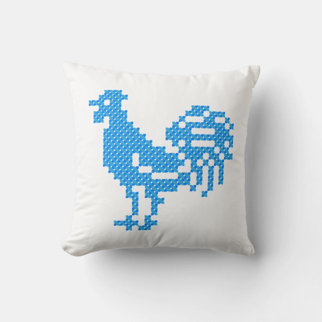 Coussin Blue Rooster (Recto)