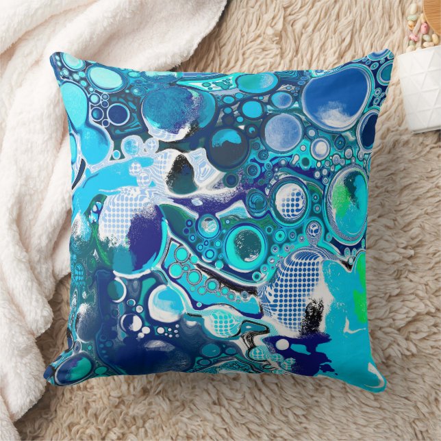 Coussin Blue Sea bulles Art Abstrait (Couverture)