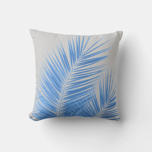 Coussin Blue Silver Grey Palm Feuilles Dream #1 (Recto)