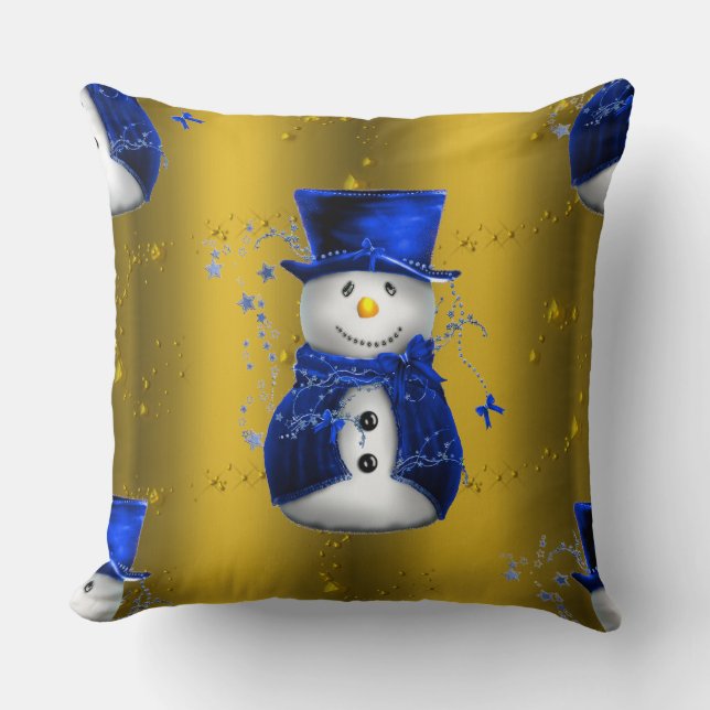 Coussin Blue Snowman sur Gold Christmas (Recto)