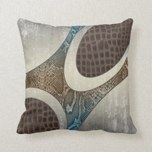 Coussin Blue&Tan Abstrait Snakeskin & Croc
