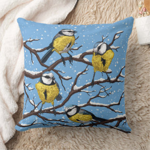 Coussin Blue tit birds en hiver