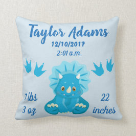 Coussin Blue Triceratops Dinosaur Birth Stats Nursery