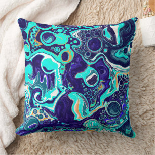 Coussin Blue Turquoise Ocean Swils Fluid Art
