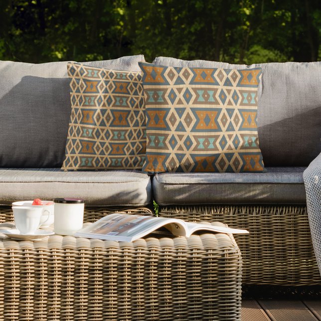 Coussin Blue Turquoise Turquoise Terraccotta Brown Tribal  (Créateur téléchargé)