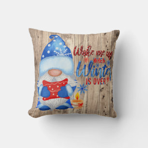Coussin Blue Winter drôle Gnome Trop de gens dehors