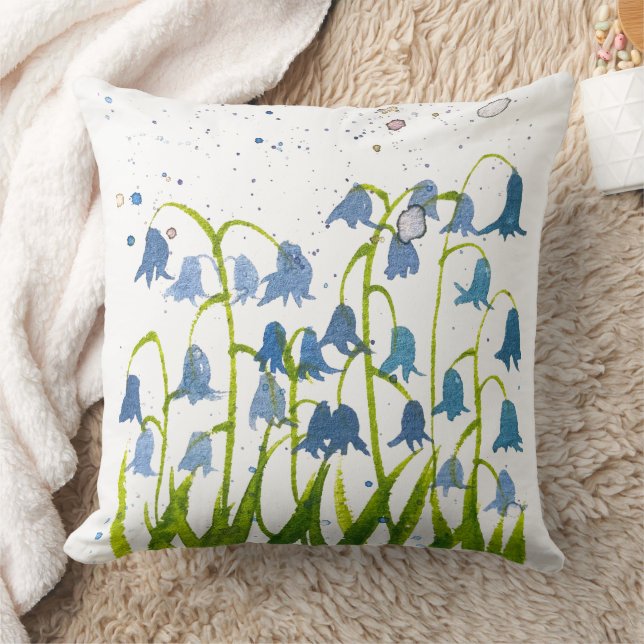 Coussin Bluebells fleurs bleues aquarelle nature (Couverture)