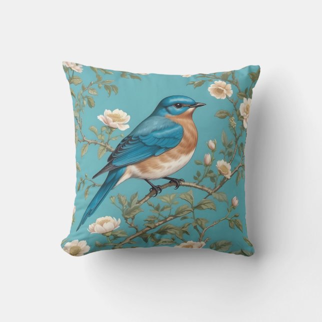 Coussin Bluebird William Morris Inspiré Turquois (Recto)