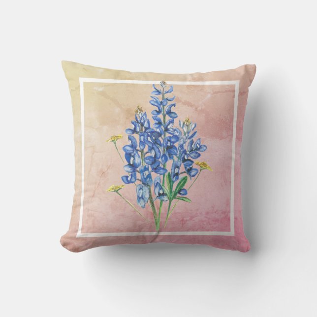 Coussin Bluebonnets sur Arrière - plan rose (Recto)