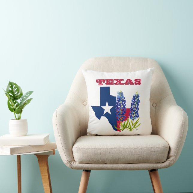 Coussin Bluebonnets Texas State Floral Aquarelle (Chaise)