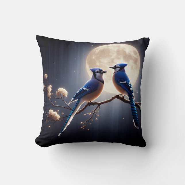 Coussin Bluejay Whisper – Tranquil Forest Songbird Art (Recto)