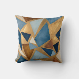 Coussin blues et métaux géométriques abstrait