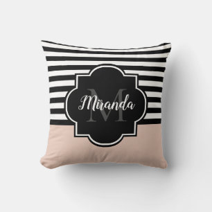 Coussin Blush Black Stripe Monogram Nom