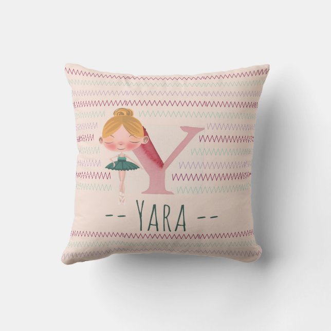 Coussin Blush Pink Ballerina Monogram Y – Personalized Art (Verso)