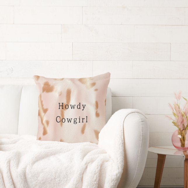Coussin Blush Rose Tan Southwest Faux Cowgirl Cowhie (Canapé)