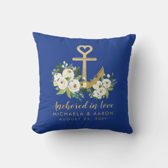 Coussin Boater Love Gold Floral Ancre (Recto)
