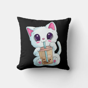 Coussin Boba Tea Cat Anime Pour Femmes Kawaii Bubble Tea N