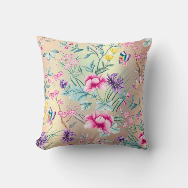 Coussin Bohème Chinoiserie Rose Gold Tiffany Butterfly (Recto)