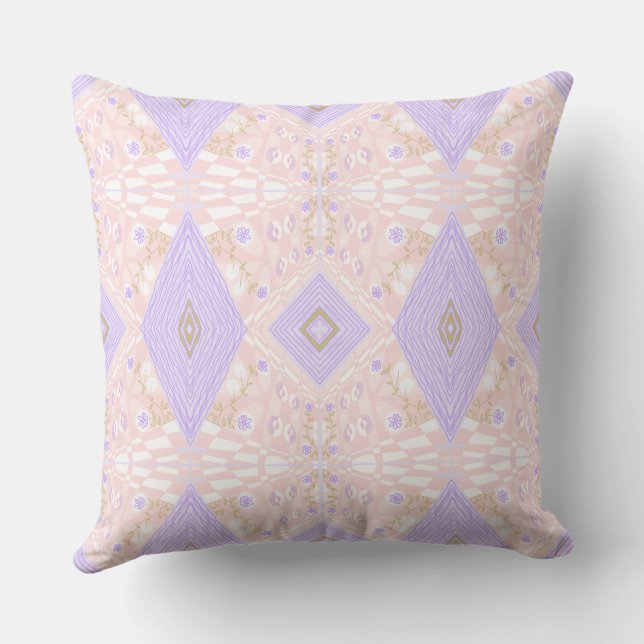 Coussin Bohème Chintz Illustration Pastel Pink Lavender (Verso)