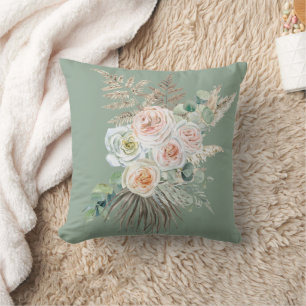 Coussin Bohème Rustique Floral Rose Evergreen Pampas
