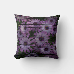 Coussin Bohème Western Country Barn Board marguerite viole