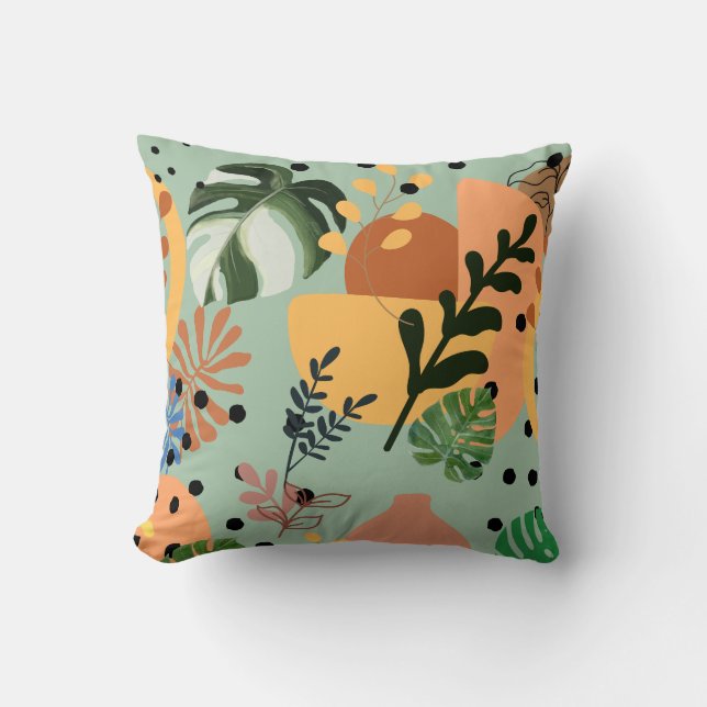 Coussin boho abstract tropical pattern-minimal leaf design (Recto)