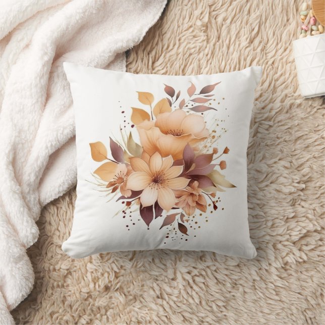 Coussin Boho Aquarelle Florale Fleurs Beiges Art (Couverture)