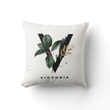 Boho Aquarelle Tropical Feuille Lettre V Monogramm