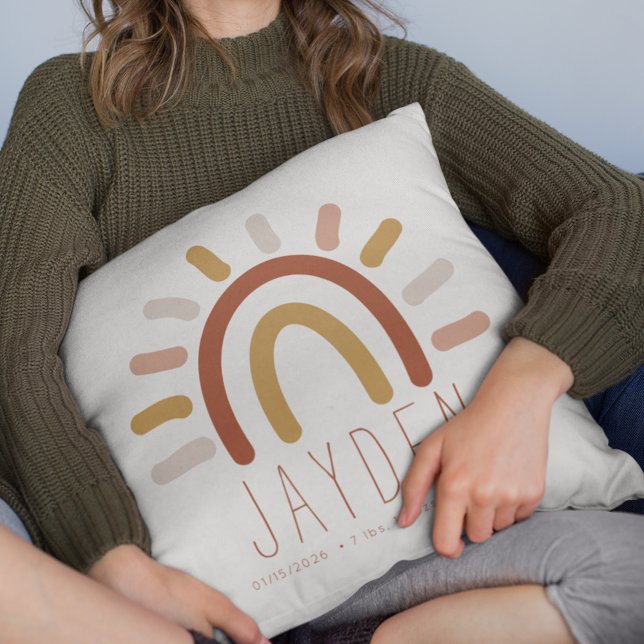 Coussin Boho Baby Nursery Girl Birth Stats Nom (Créateur téléchargé)