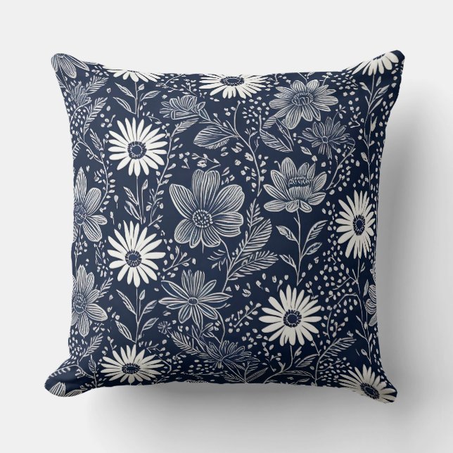 Coussin Boho bleu et blanc Boho Whimsical floral Block pri (Recto)