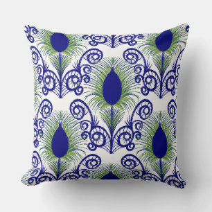 Coussin Boho Blue Green Jewel Tone Peacock Feather