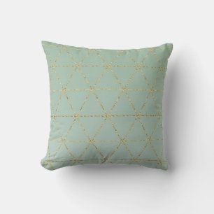 Coussin Boho Bohème Chic Géométrique Doré & Menthe Glam