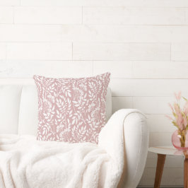 Coussin Boho Botanique Rose Pâle Foliage Blanc
