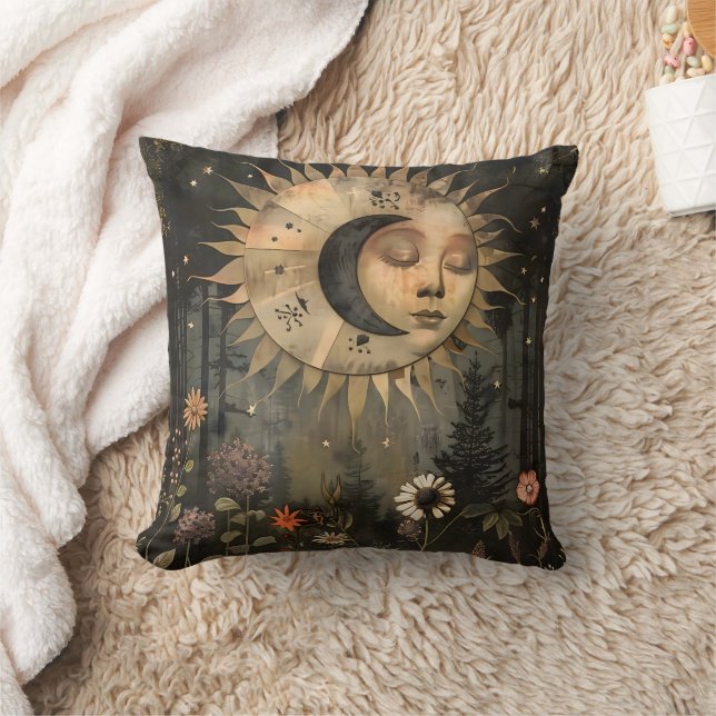 Coussin Boho Celestial Sun Moon Wildflower Garden (Couverture)
