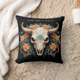 Coussin Boho Chic Aquarelle Florale Vache Crâne