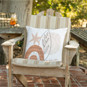Coussin Boho chic lune étoiles arc-en-ciel fleurs