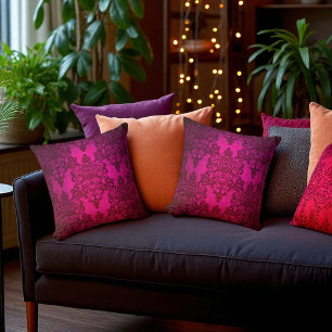 Coussin Boho Damassé Rose Éclatante de Style Victorien